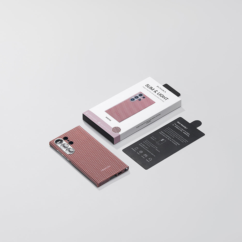 Galaxy S24 Ultra Kılıf M-safe Şarj Özellikli 1500D Aramid Fiber Pitaka Ultra-Slim Classic Serisi Bonfire Kapak Kırmızı