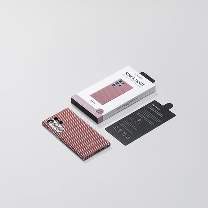 Galaxy S24 Ultra Kılıf M-safe Şarj Özellikli 1500D Aramid Fiber Pitaka Ultra-Slim Classic Serisi Bonfire Kapak Kırmızı