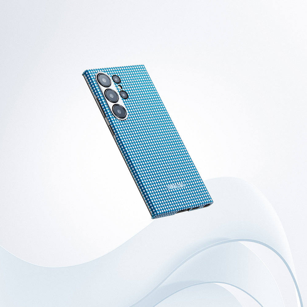Galaxy S24 Ultra Kılıf M-safe Şarj Özellikli 1500D Aramid Fiber Pitaka Ultra-Slim Classic Serisi Ice Sea Kapak Mavi