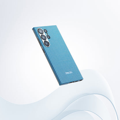 Galaxy S24 Ultra Kılıf M-safe Şarj Özellikli 1500D Aramid Fiber Pitaka Ultra-Slim Classic Serisi Ice Sea Kapak Mavi