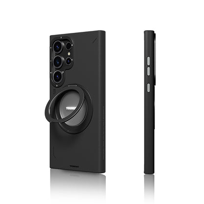 Galaxy S24 Ultra Kılıf M-safe Şarj Özellikli 360° Standlı Basit Mat Deri Desenli Youngkit Tech Leather Serisi Kapak Gri