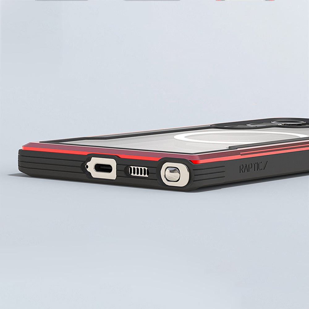 Galaxy S24 Ultra Kılıf M-safe Şarj Özellikli Airbagli Raptic Shield Serisi Şeffaf Arka Yüzey Kapak Kırmızı