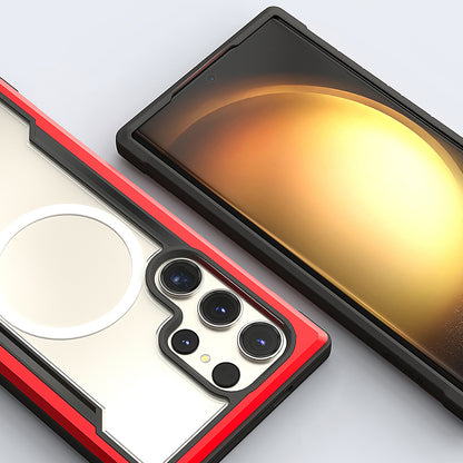 Galaxy S24 Ultra Kılıf M-safe Şarj Özellikli Airbagli Raptic Shield Serisi Şeffaf Arka Yüzey Kapak Kırmızı