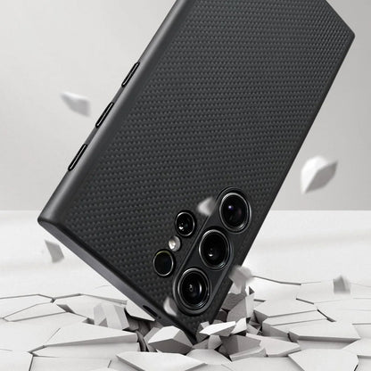 Galaxy S24 Ultra Kılıf M-safe Şarj Özellikli Aramid Fiber 3 Fonksiyon Butonlu Pitaka PinButton Serisi Kapak Siyah-Gri