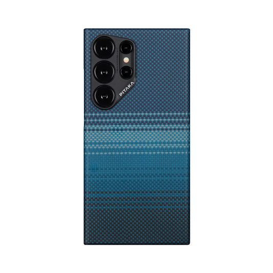 Galaxy S24 Ultra Kılıf M-safe Şarj Özellikli Aramid Fiber Pitaka Tactile Woven Sunset-Moonrise Serisi Moonrise Kapak Mavi