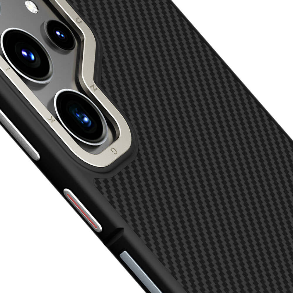 Galaxy S24 Ultra Kılıf M-safe Şarj Özellikli Aramid Fiber Tasarımlı Youngkit 600D Kevlar Serisi Kapak Siyah