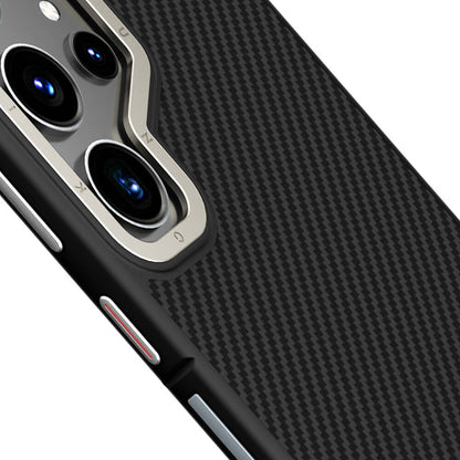 Galaxy S24 Ultra Kılıf M-safe Şarj Özellikli Aramid Fiber Tasarımlı Youngkit 600D Kevlar Serisi Kapak Siyah