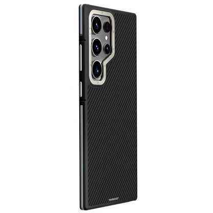 Galaxy S24 Ultra Kılıf M-safe Şarj Özellikli Aramid Fiber Tasarımlı Youngkit 600D Kevlar Serisi Kapak Siyah