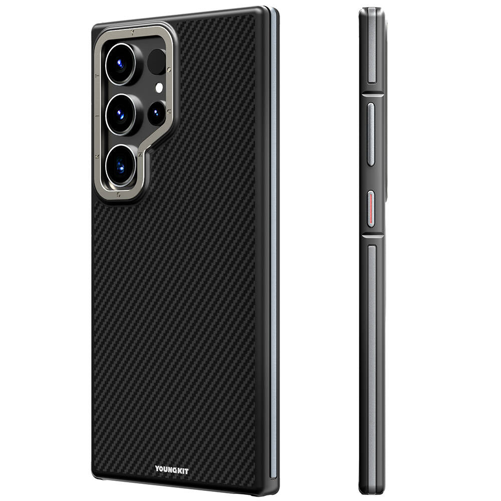 Galaxy S24 Ultra Kılıf M-safe Şarj Özellikli Aramid Fiber Tasarımlı Youngkit 600D Kevlar Serisi Kapak Siyah