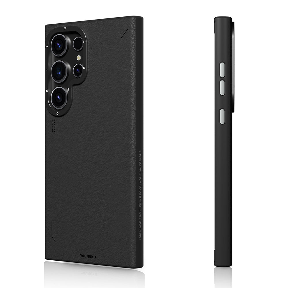 Galaxy S24 Ultra Kılıf M-safe Şarj Özellikli Basit Mat Deri Desenli Youngkit Tech Fashion Serisi Kapak Kahverengi