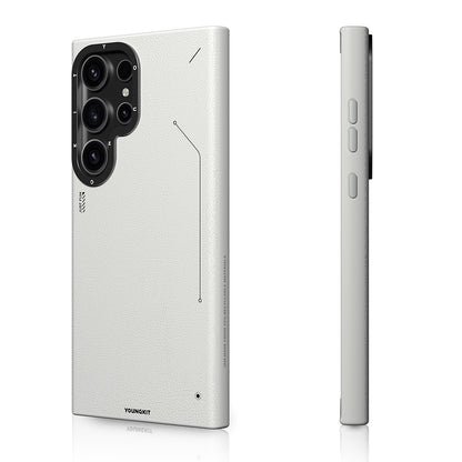 Galaxy S24 Ultra Kılıf M-safe Şarj Özellikli Basit Mat Deri Desenli Youngkit Tech Fashion Serisi Kapak Siyah