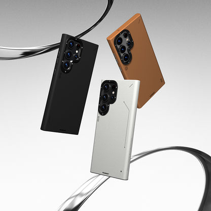 Galaxy S24 Ultra Kılıf M-safe Şarj Özellikli Basit Mat Deri Desenli Youngkit Tech Fashion Serisi Kapak Kahverengi