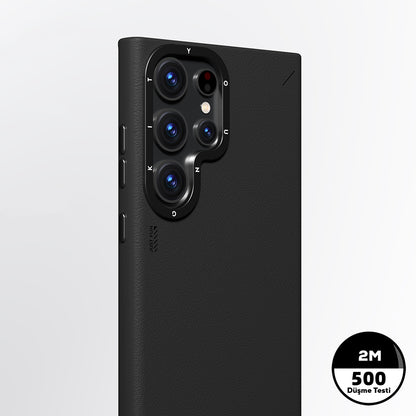 Galaxy S24 Ultra Kılıf M-safe Şarj Özellikli Basit Mat Deri Desenli Youngkit Tech Fashion Serisi Kapak Gümüş