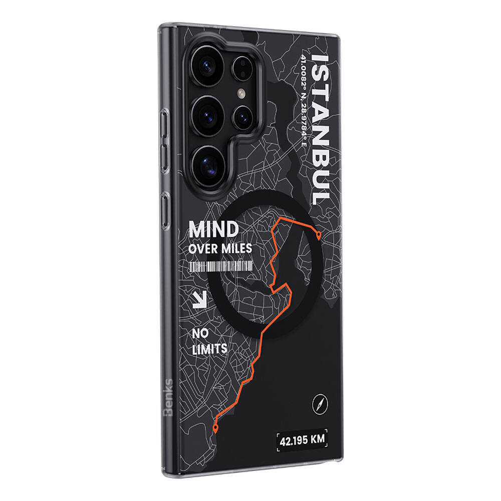 Galaxy S24 Ultra Kılıf M-safe Şarj Özellikli Benks City Serisi Kapak Siyah-Turuncu