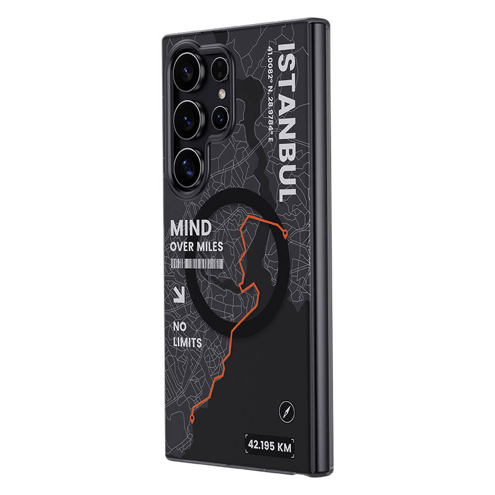 Galaxy S24 Ultra Kılıf M-safe Şarj Özellikli Benks City Serisi Kapak Siyah-Turuncu