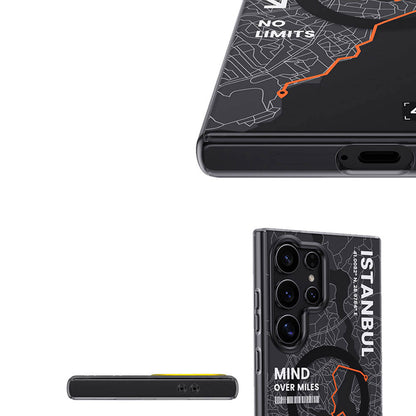 Galaxy S24 Ultra Kılıf M-safe Şarj Özellikli Benks City Serisi Kapak Siyah-Turuncu