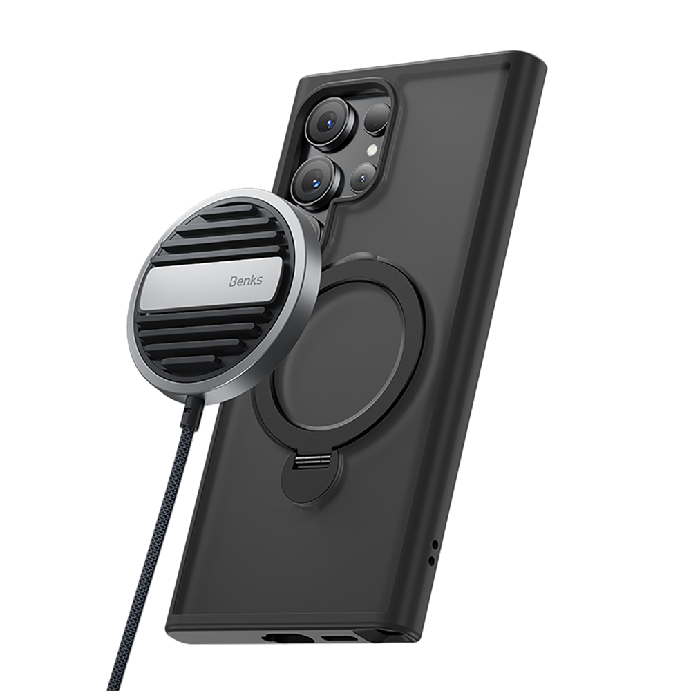 Galaxy S24 Ultra Kılıf M-safe Şarj Özellikli Benks Standlı Mist Protective Kapak Mavi