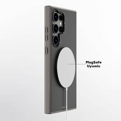 Galaxy S24 Ultra Kılıf M-safe Şarj Özellikli Çizilmeye Ve Aşınmaya Dayanıklı Youngkit Velvet Serisi Kapak Gri