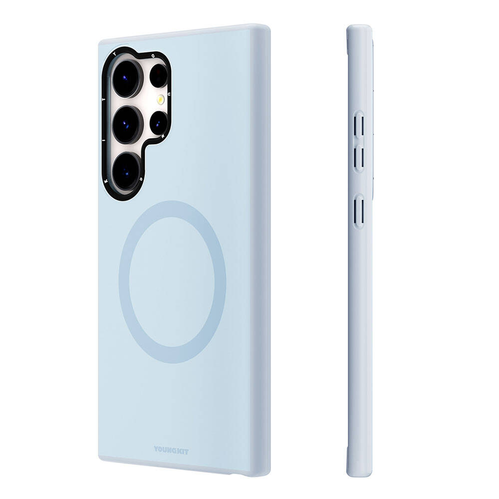 Galaxy S24 Ultra Kılıf M-safe Şarj Özellikli Çizilmeye Ve Aşınmaya Dayanıklı Youngkit Velvet Serisi Kapak Mavi