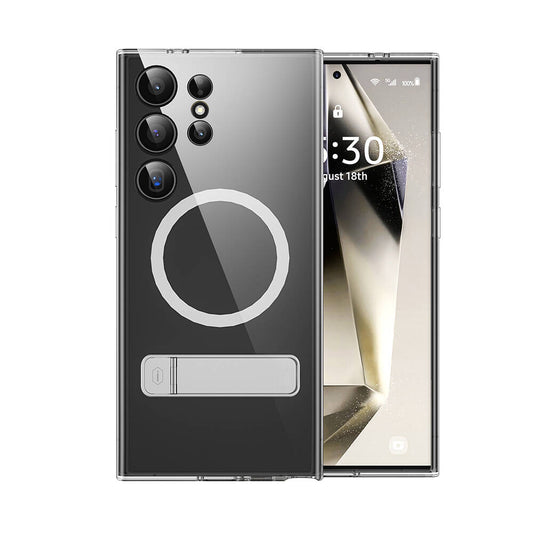 Galaxy S24 Ultra Kılıf M-safe Şarj Özellikli Kamera Korumalı Standlı Wiwu KCC-025 Aurora Serisi Kapak Şeffaf