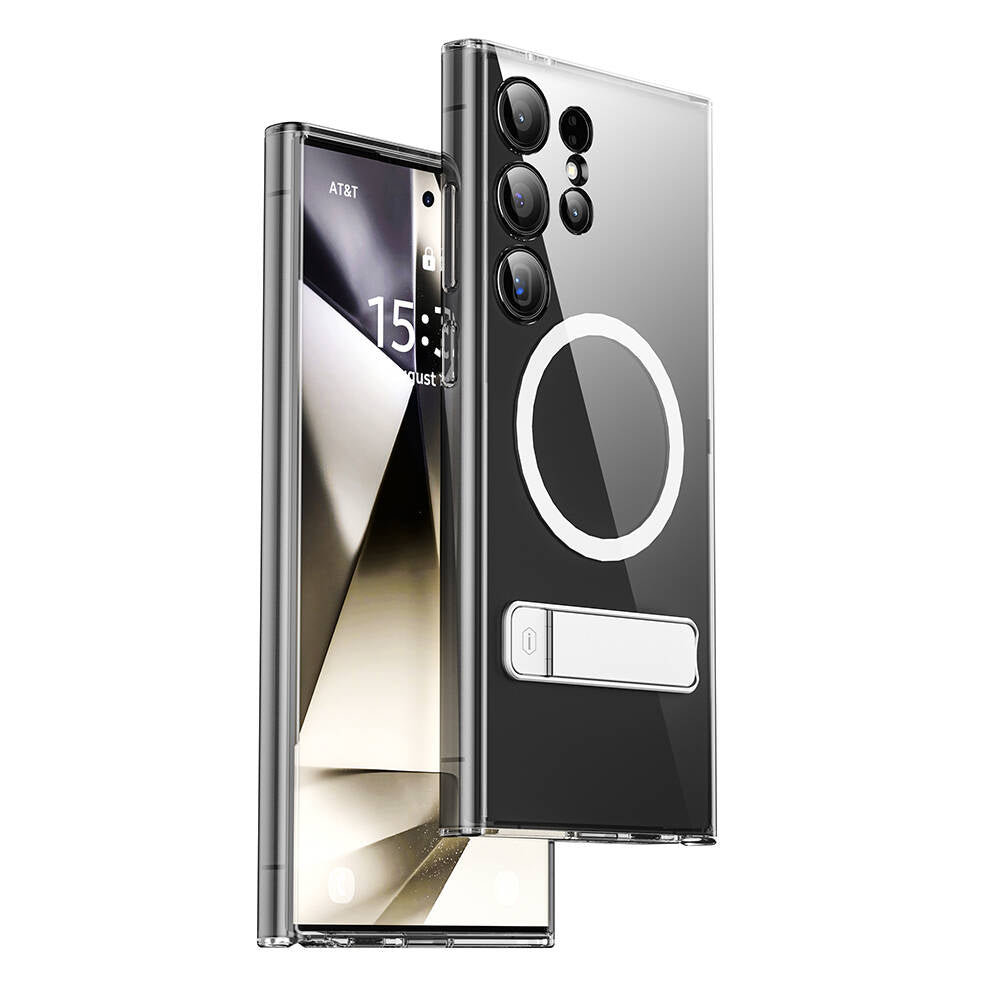 Galaxy S24 Ultra Kılıf M-safe Şarj Özellikli Kamera Korumalı Standlı Wiwu KCC-025 Aurora Serisi Kapak Şeffaf