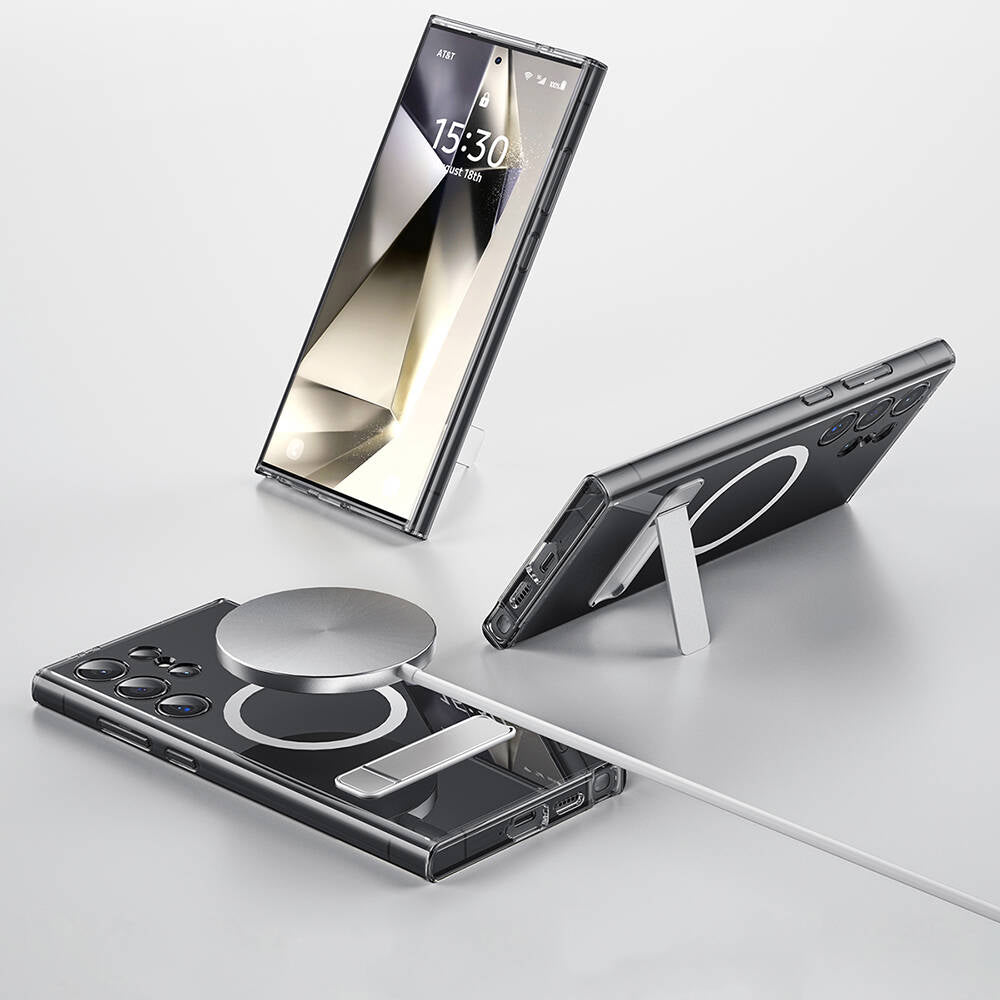 Galaxy S24 Ultra Kılıf M-safe Şarj Özellikli Kamera Korumalı Standlı Wiwu KCC-025 Aurora Serisi Kapak Şeffaf