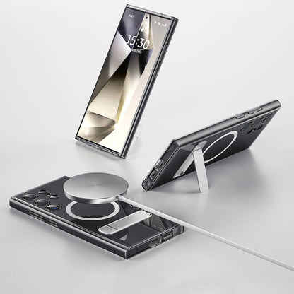 Galaxy S24 Ultra Kılıf M-safe Şarj Özellikli Kamera Korumalı Standlı Wiwu KCC-025 Aurora Serisi Kapak Şeffaf