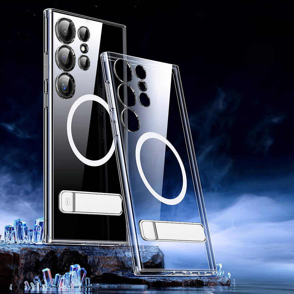 Galaxy S24 Ultra Kılıf M-safe Şarj Özellikli Kamera Korumalı Standlı Wiwu KCC-025 Aurora Serisi Kapak Şeffaf