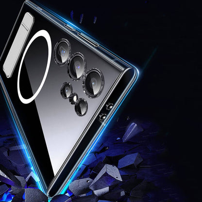 Galaxy S24 Ultra Kılıf M-safe Şarj Özellikli Kamera Korumalı Standlı Wiwu KCC-025 Aurora Serisi Kapak Şeffaf