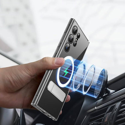 Galaxy S24 Ultra Kılıf M-safe Şarj Özellikli Kamera Korumalı Standlı Wiwu KCC-025 Aurora Serisi Kapak Şeffaf