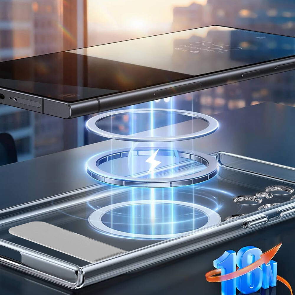 Galaxy S24 Ultra Kılıf M-safe Şarj Özellikli Kamera Korumalı Standlı Wiwu KCC-025 Aurora Serisi Kapak Şeffaf