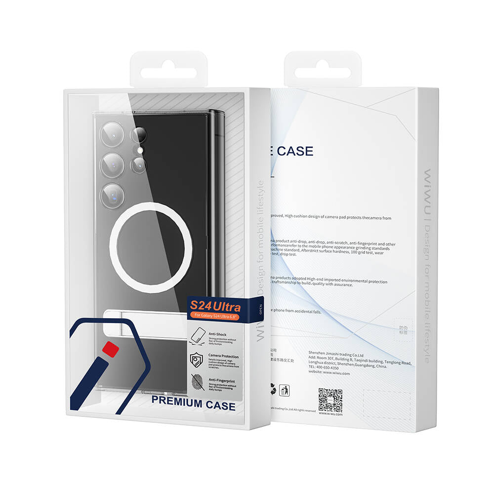 Galaxy S24 Ultra Kılıf M-safe Şarj Özellikli Kamera Korumalı Standlı Wiwu KCC-025 Aurora Serisi Kapak Şeffaf