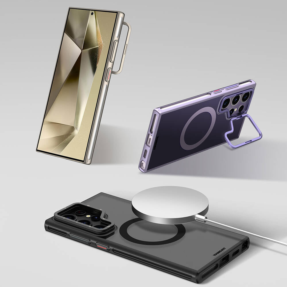 Galaxy S24 Ultra Kılıf M-safe Şarj Özellikli Sararma Önleyici Youngkit Crystal Grid Kapak Gold