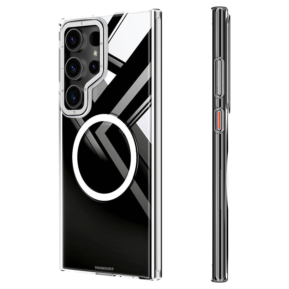 Galaxy S24 Ultra Kılıf M-safe Şarj Özellikli Sararmaya Karşı Dayanıklı Youngkit Clear Crystal Serisi Kapak Gümüş