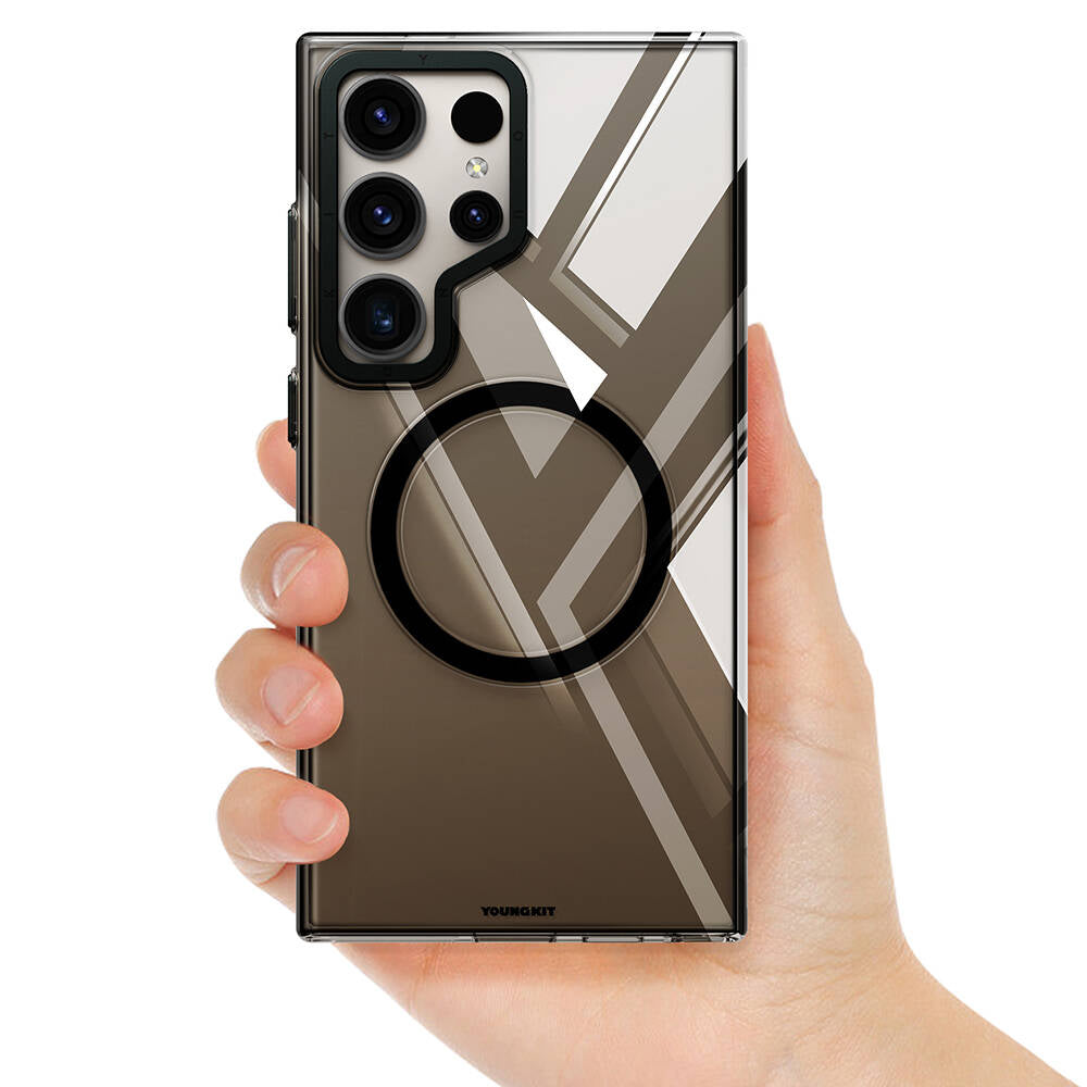 Galaxy S24 Ultra Kılıf M-safe Şarj Özellikli Sararmaya Karşı Dayanıklı Youngkit Clear Crystal Serisi Kapak Mavi