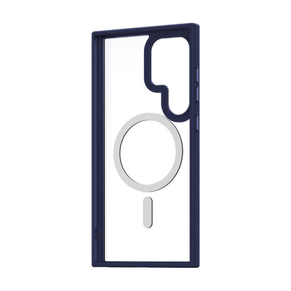 Galaxy S24 Ultra Kılıf M-safe Şarj Özellikli Şeffaf Arka Yüzey Benks MagClap TPU Çerçeve Kapak Mavi