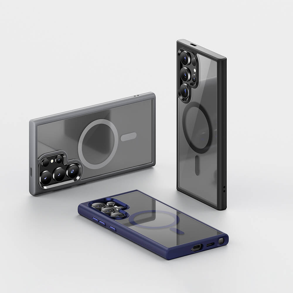 Galaxy S24 Ultra Kılıf M-safe Şarj Özellikli Şeffaf Arka Yüzey Benks MagClap TPU Çerçeve Kapak Mavi