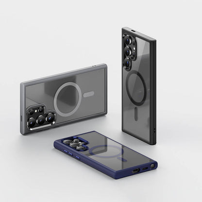 Galaxy S24 Ultra Kılıf M-safe Şarj Özellikli Şeffaf Arka Yüzey Benks MagClap TPU Çerçeve Kapak Gri