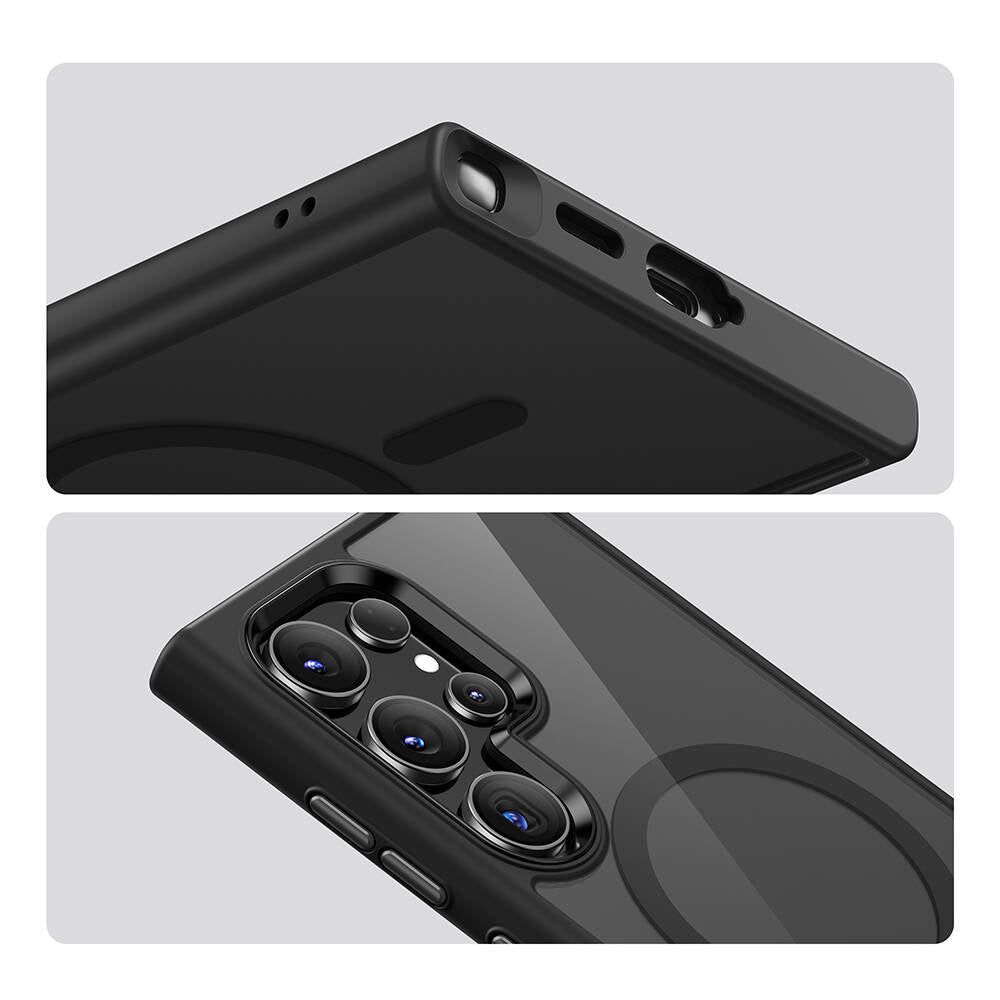 Galaxy S24 Ultra Kılıf M-safe Şarj Özellikli Şeffaf Arka Yüzey Benks MagClap TPU Çerçeve Kapak Gri