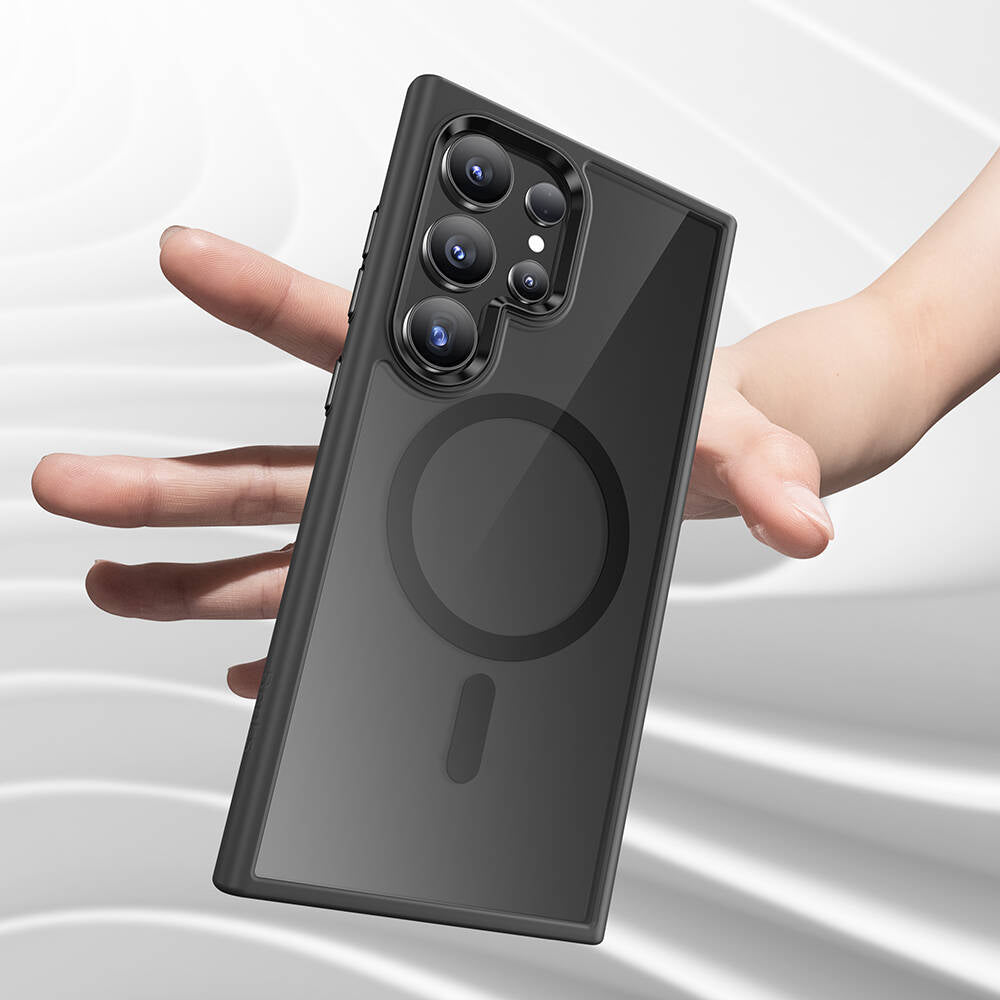 Galaxy S24 Ultra Kılıf M-safe Şarj Özellikli Şeffaf Arka Yüzey Benks MagClap TPU Çerçeve Kapak Mavi