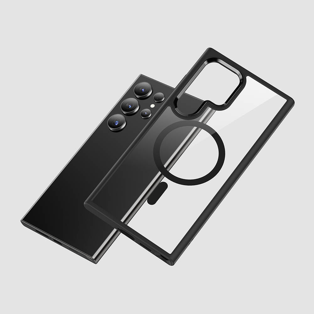 Galaxy S24 Ultra Kılıf M-safe Şarj Özellikli Şeffaf Arka Yüzey Benks MagClap TPU Çerçeve Kapak Gri