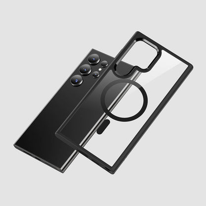 Galaxy S24 Ultra Kılıf M-safe Şarj Özellikli Şeffaf Arka Yüzey Benks MagClap TPU Çerçeve Kapak Gri