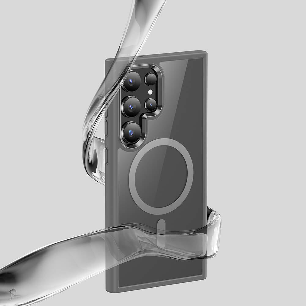 Galaxy S24 Ultra Kılıf M-safe Şarj Özellikli Şeffaf Arka Yüzey Benks MagClap TPU Çerçeve Kapak Gri
