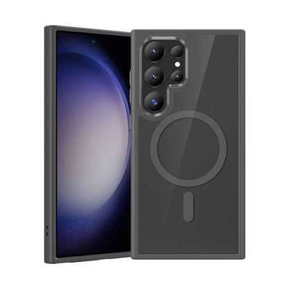 Galaxy S24 Ultra Kılıf M-safe Şarj Özellikli Şeffaf Arka Yüzey Benks MagClap TPU Çerçeve Kapak Gri