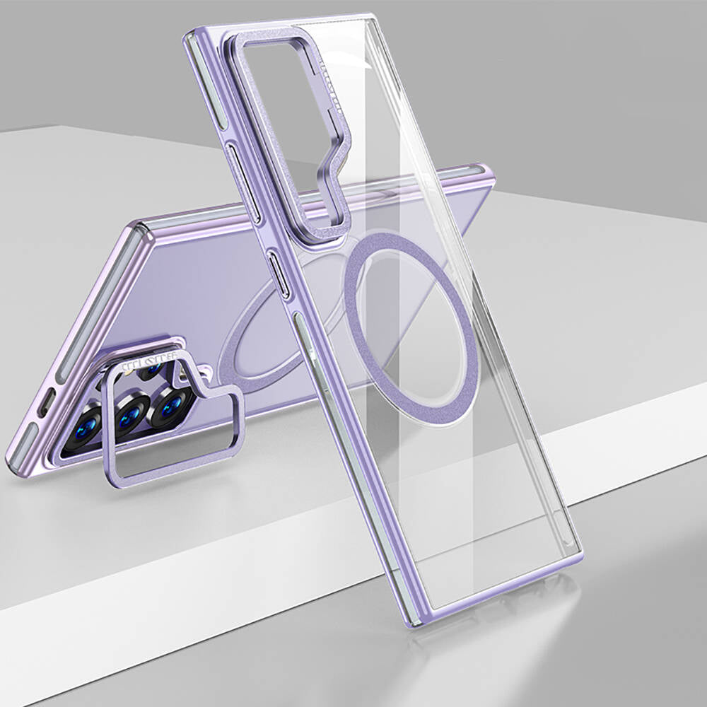 Galaxy S24 Ultra Kılıf M-safe Şarj Özellikli Wlons Standlı Efsane Kapak Mor