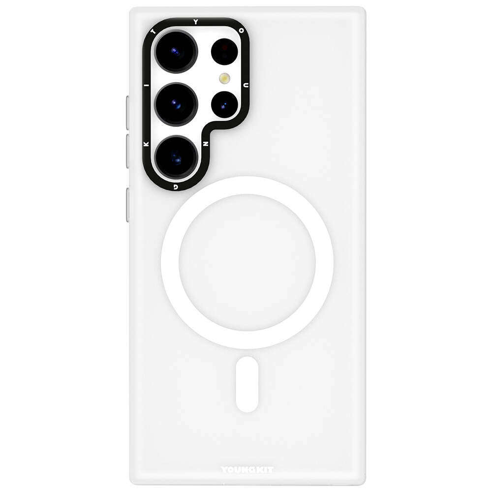 Galaxy S24 Ultra Kılıf M-safe Şarj Özellikli Youngkit Hidden Sand Serisi Kapak Beyaz