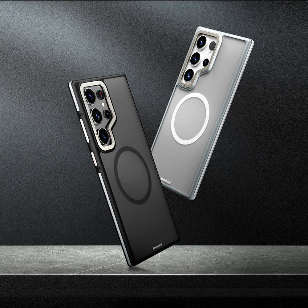 Galaxy S24 Ultra Kılıf M-safe Şarj Özellikli Youngkit Rock Sand Serisi Kapak Gri