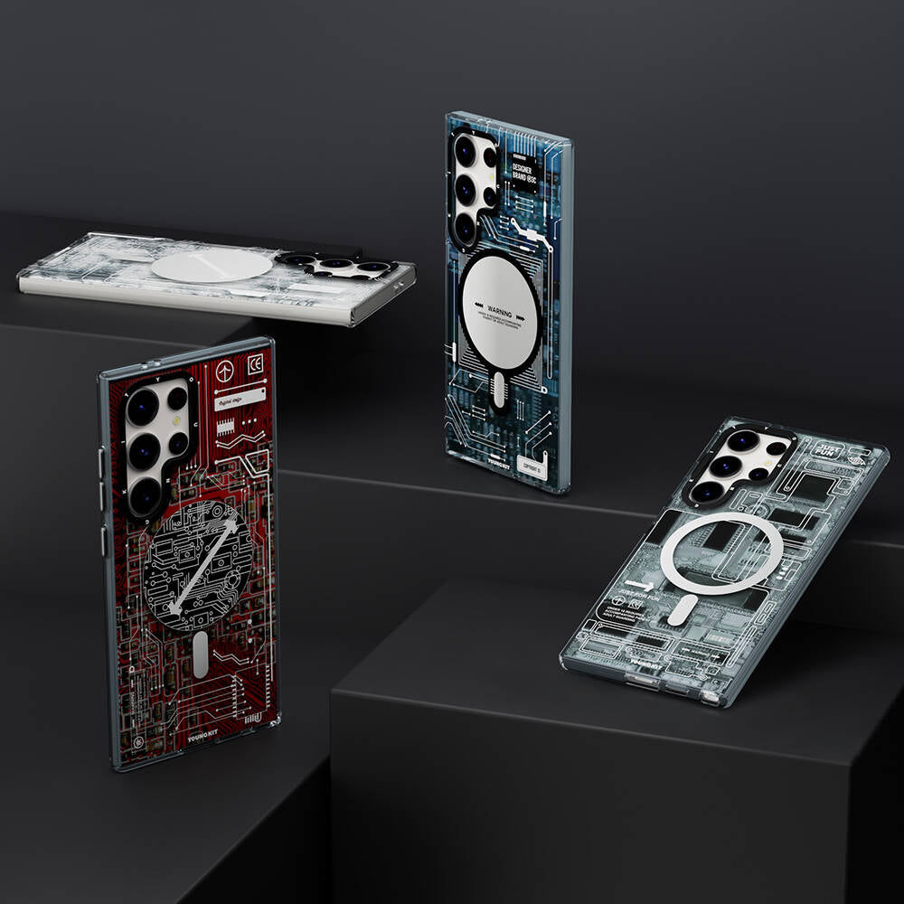 Galaxy S24 Ultra Kılıf M-safe Şarj Özellikli YoungKit Technology Serisi Kapak Kırmızı