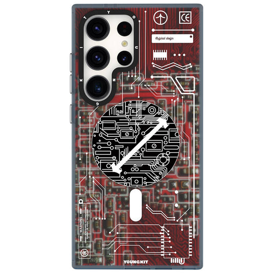 Galaxy S24 Ultra Kılıf M-safe Şarj Özellikli YoungKit Technology Serisi Kapak Kırmızı