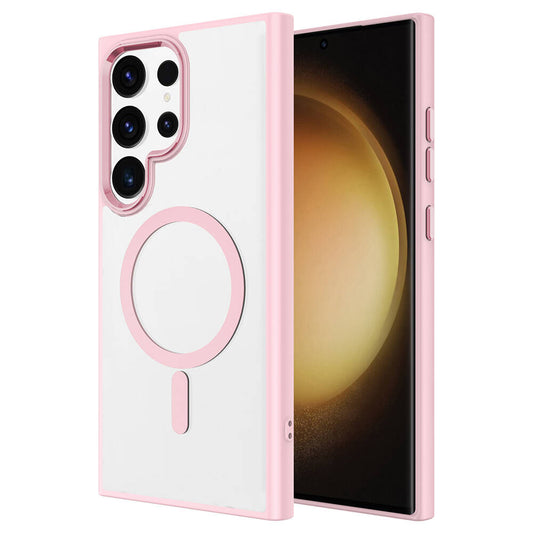 Galaxy S24 Ultra Kılıf M-safe Şarj Özellikli Zore Krom M-safe Silikon Kapak Pembe